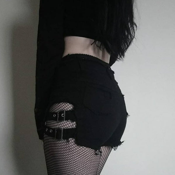 Buckle Strap Shorts - Let's Be Gothic, nightwear, clothing, punk, dark
