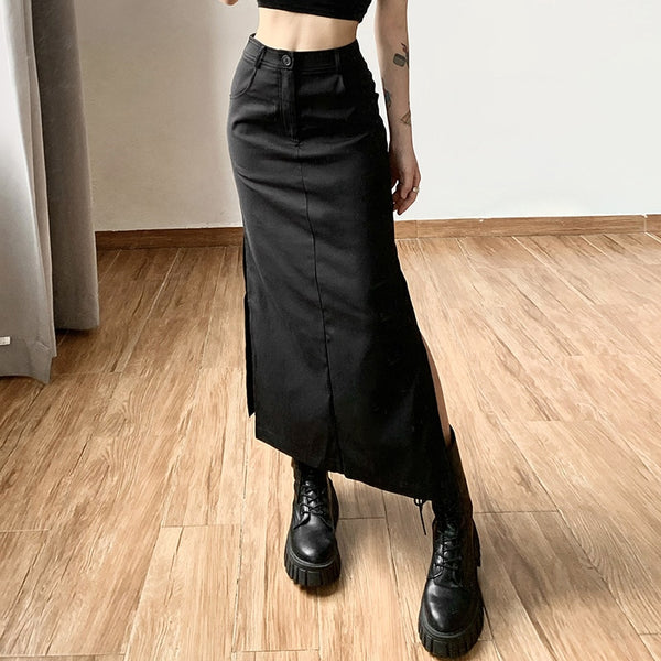 Dark Slit Midi Skirt - Let's Be Gothic