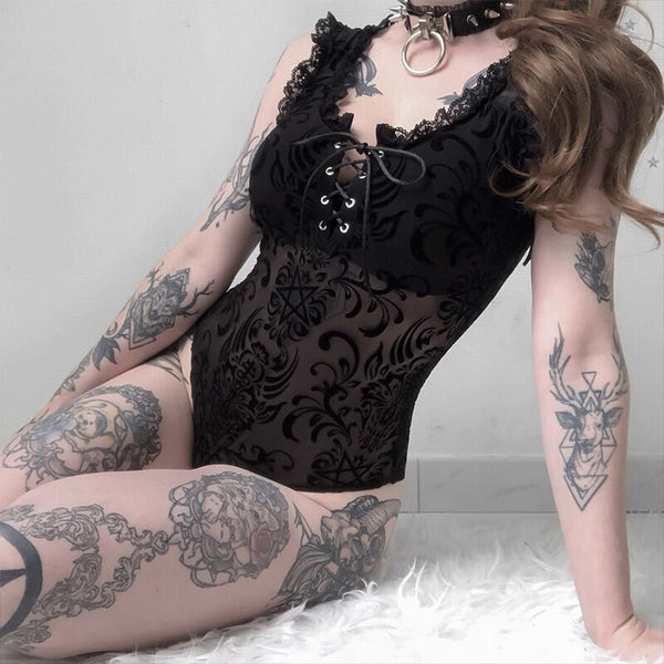 Lace Mesh Bodysuit - Let's Be Gothic, nightwear, clothing, punk, dark
