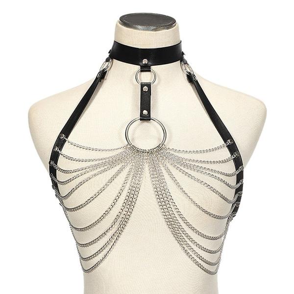 Bondage Choker Chains Harness - Let's Be Gothic, nightwear, clothing, punk, dark