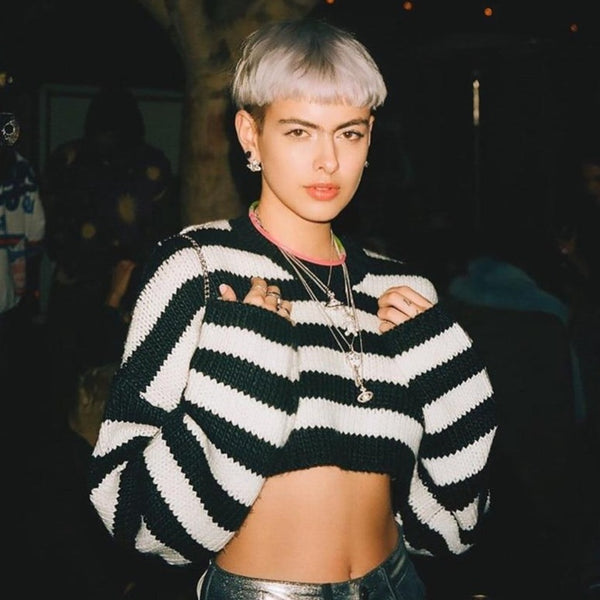 Goth Stripes Crop Sweater - Let's Be Gothic