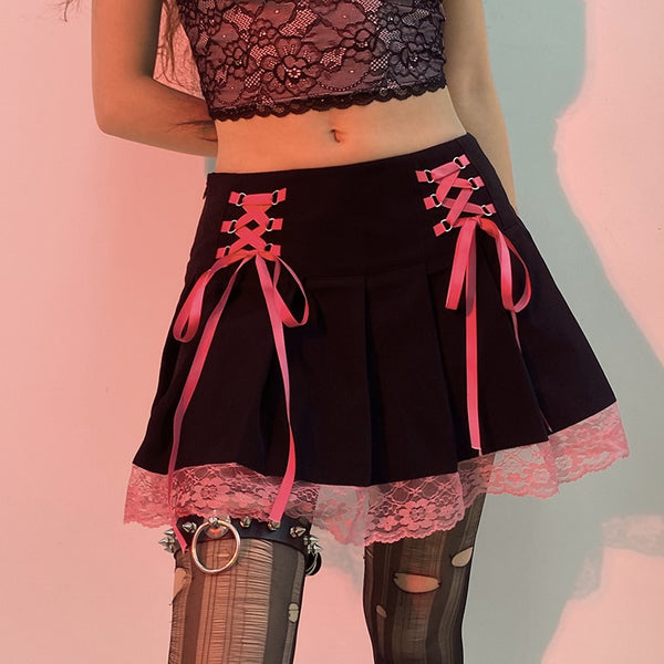 Lace Up Dark Skirt - Let's Be Gothic