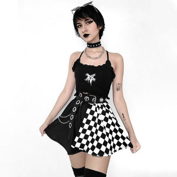 Half Plaid Half Black Skirt - Let's Be Gothic