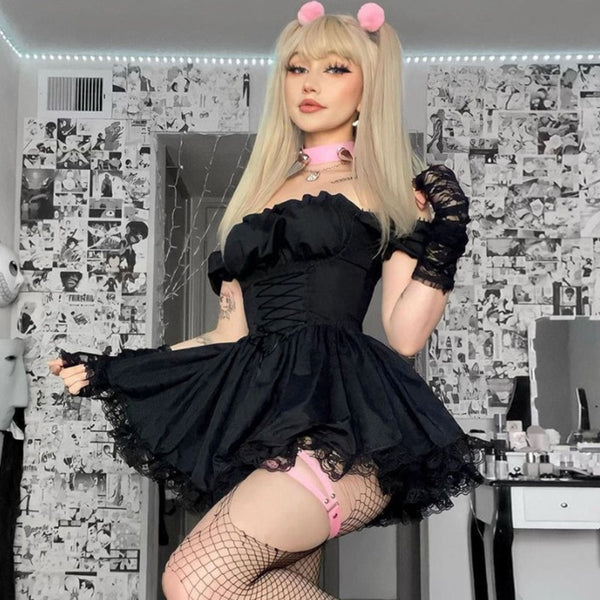 Lolita Puff Sleeve Dress - Let's Be Gothic