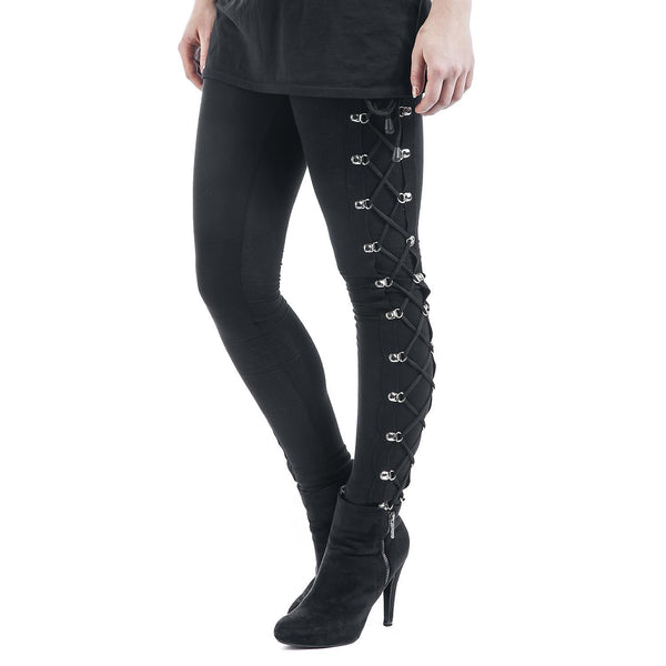 Slim Side Cross Lace Up Leggings - Let's Be Gothic, nightwear, clothing, punk, dark