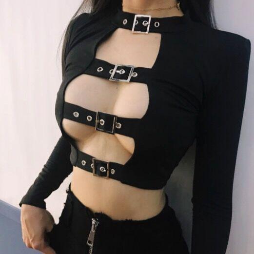 Sexy Buckle Front Top - Let's Be Gothic, nightwear, clothing, punk, dark
